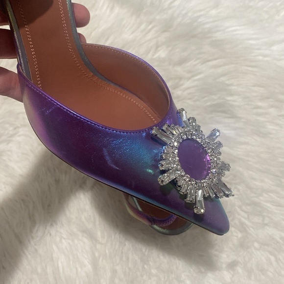 Amina Muaddi Begum crystal-embellished metallic leather slingback pumps size39.5 - Picture 13 of 15